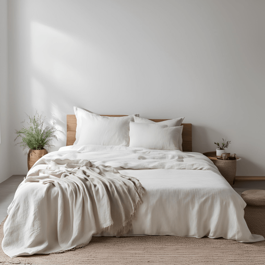 100% Pure French Linen White Solid Bedsheet | Set of 4 - paizlie