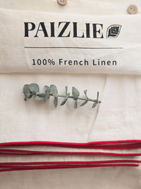 100% French Linen Beige with Red Piping Bedding Set| Set of 4 - paizlie