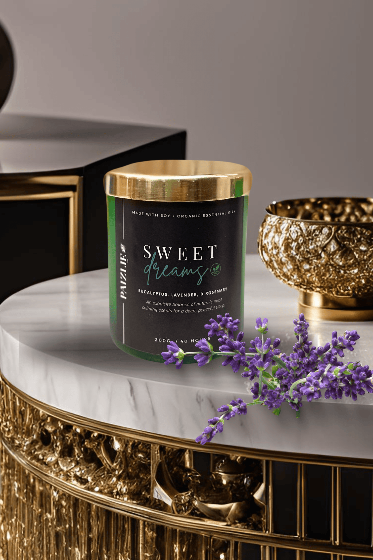 Sweet Dreams Natural Scented Candle | Handmade with Pure Soy Wax | Organic Essential oils of Eucalyptus, Rosemary &amp; Lavender