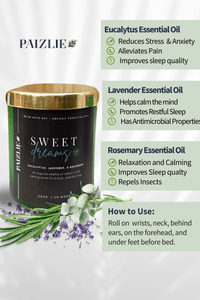 Sweet Dreams Natural Scented Candle | Handmade with Pure Soy Wax | Organic Essential oils of Eucalyptus, Rosemary & Lavender