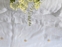100% French Linen Sky Blue Bedsheet and Duvet cover with White Piping | Linen Bed Sheets | Set of 4 - paizlie