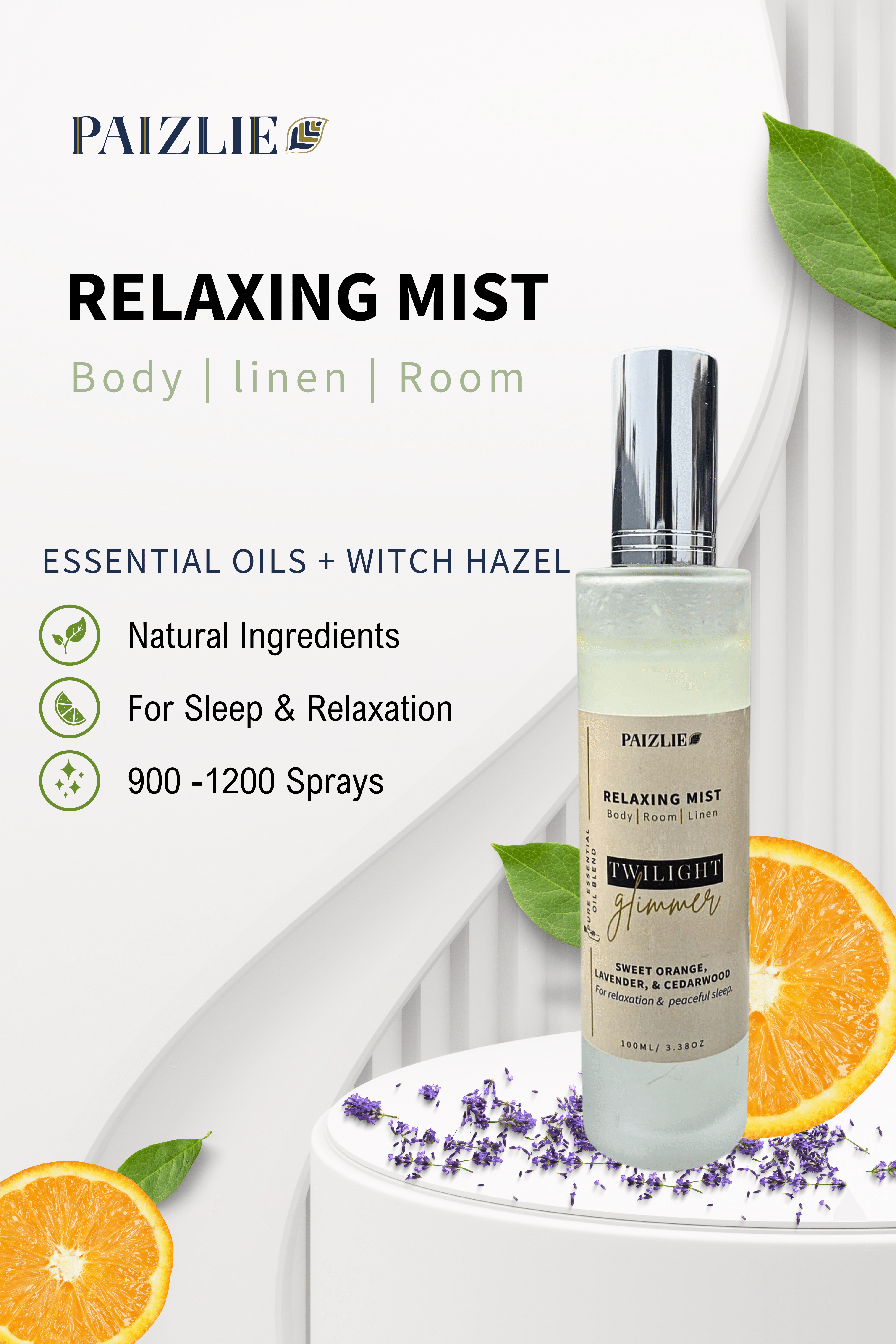 Twilight Glimmer Relaxing Mist |Sweet Orange, Lavender, & Cedarwood