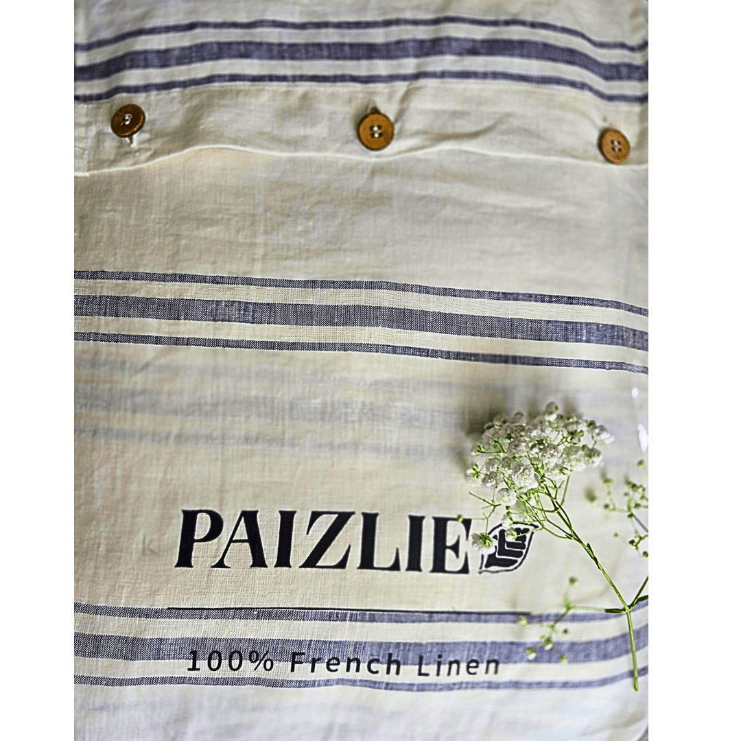 Blue Stripes | 100% Natural European flax Linen Bedsheets | Set of 4 - paizlie