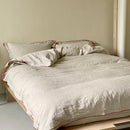 100% French Linen Beige with Red Piping Bedding Set| Set of 4 - paizlie