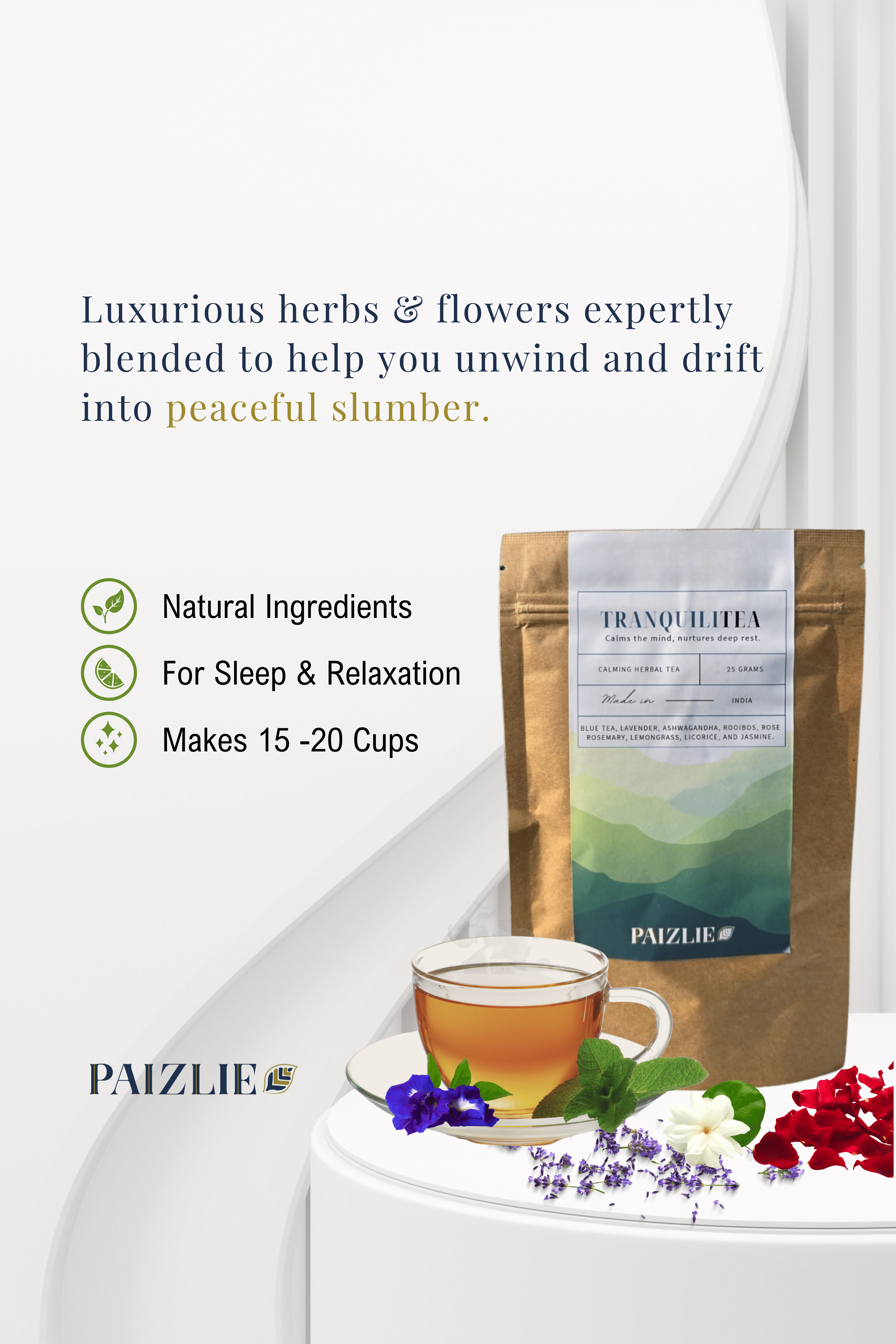 TranquiliTea | Blend of Calming Herbs and Flowers | Promotes Deep Sleep - paizlie