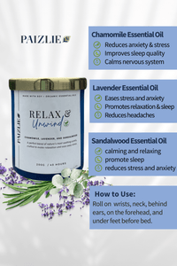 Relax & Unwind Scented Candle | Handmade with Pure Soy Wax | Organic Essential Oils of Chamomile, Lavender & Sandalwood