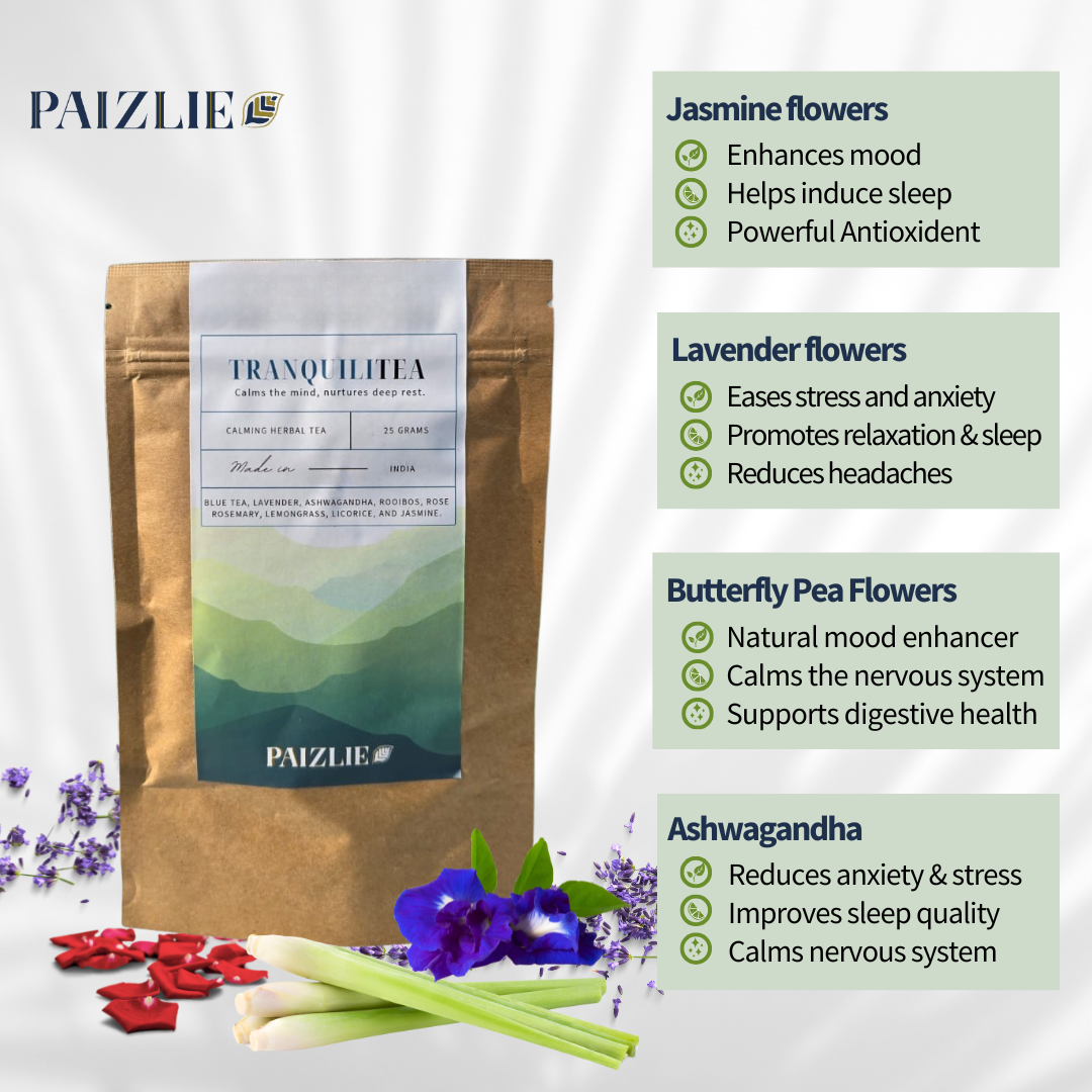 TranquiliTea: 100% natural herbal tea -  Blue Pea, Lavender, Jasmine, Ashwagandha