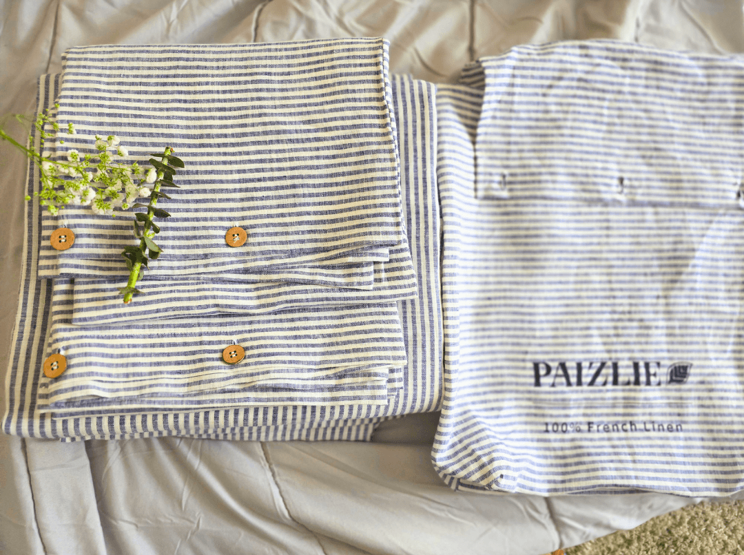 Blue Small Stripes | 100% Natural European Linen Bedsheets | Set of 4