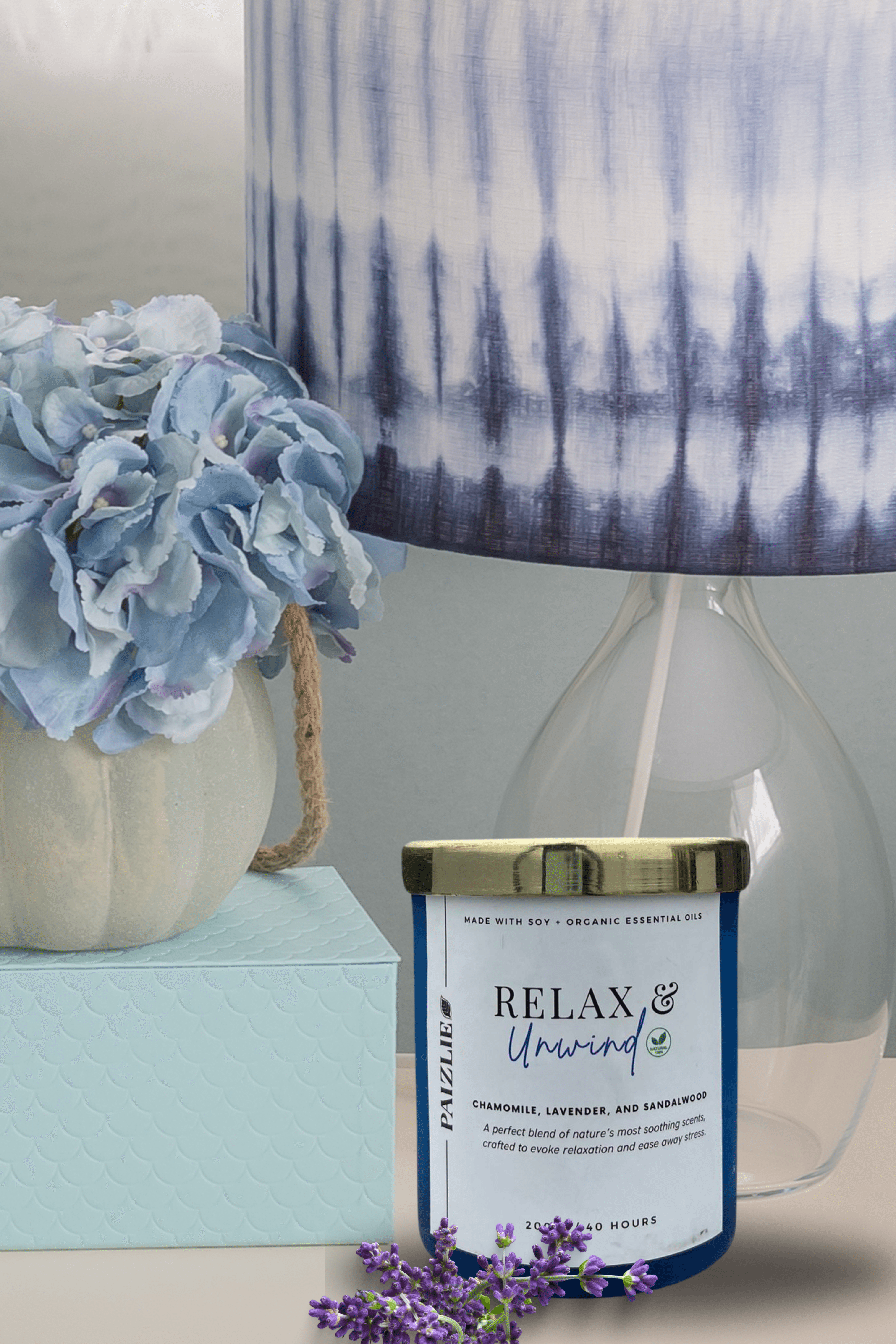 Relax & Unwind Scented Candle | Handmade with Pure Soy Wax | Organic Essential Oils of Chamomile, Lavender & Sandalwood