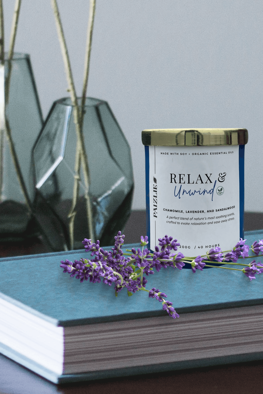 Relax &amp; Unwind Scented Candle | Handmade with Pure Soy Wax | Organic Essential Oils of Chamomile, Lavender &amp; Sandalwood