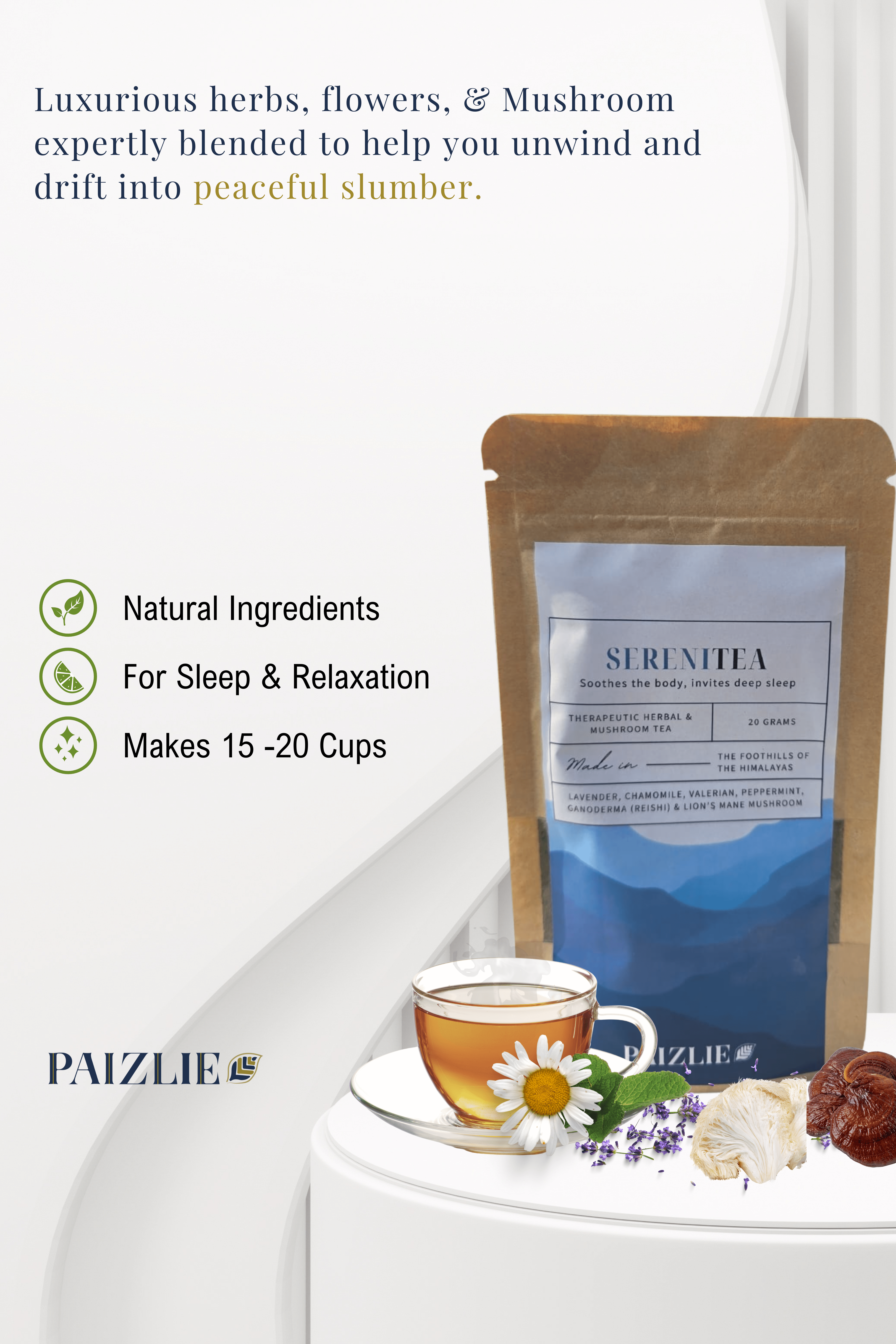 SereniTea | Blend of Mushrooms, Herbs and Flowers | Soothes and Calms - paizlie
