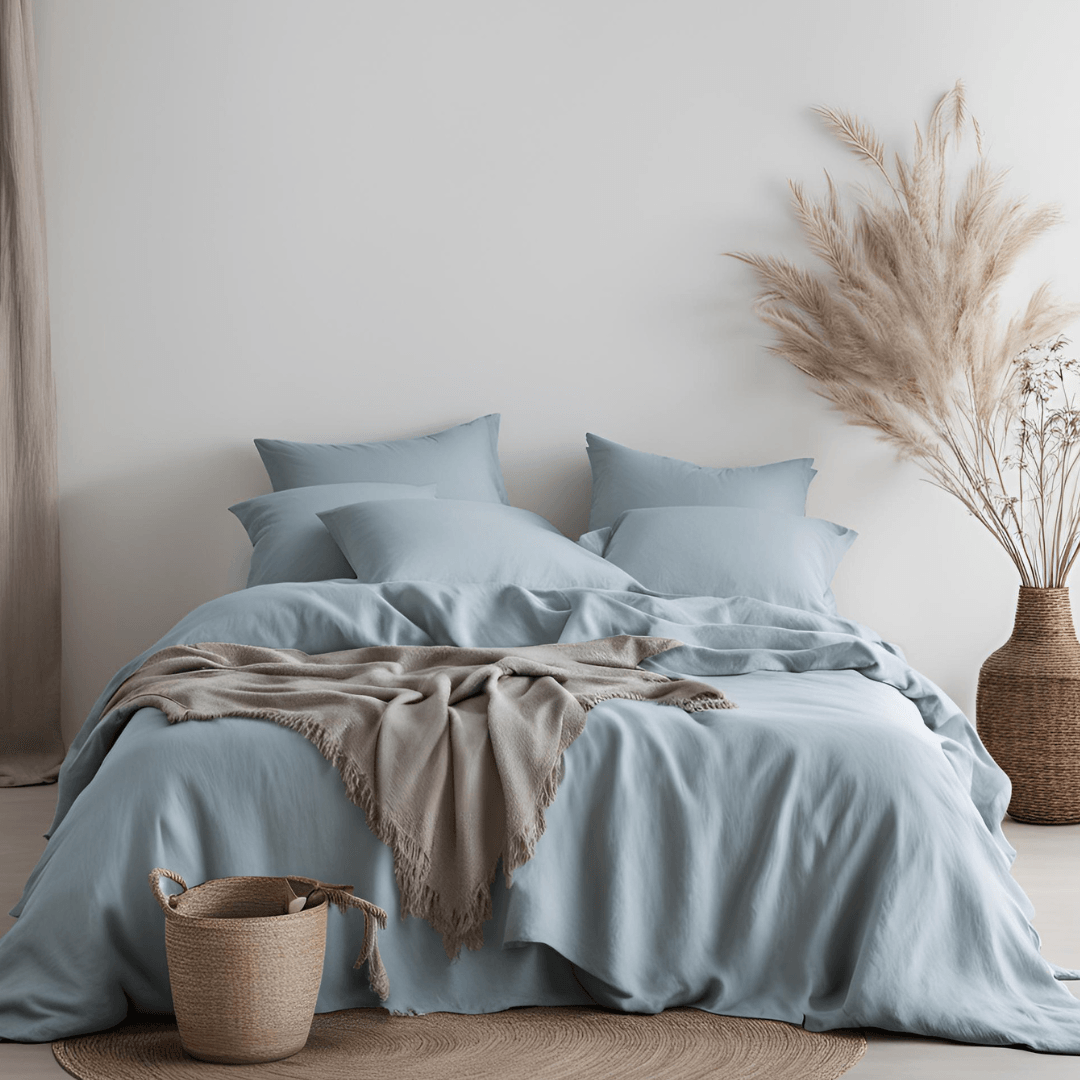 Sky Blue French Linen | 4pc Natural Bedding That Gets Softer For Years