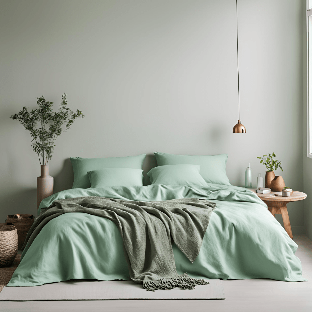 Pistachio Green | 10% French Linen Bedsheet Set | Set of 4 - paizlie