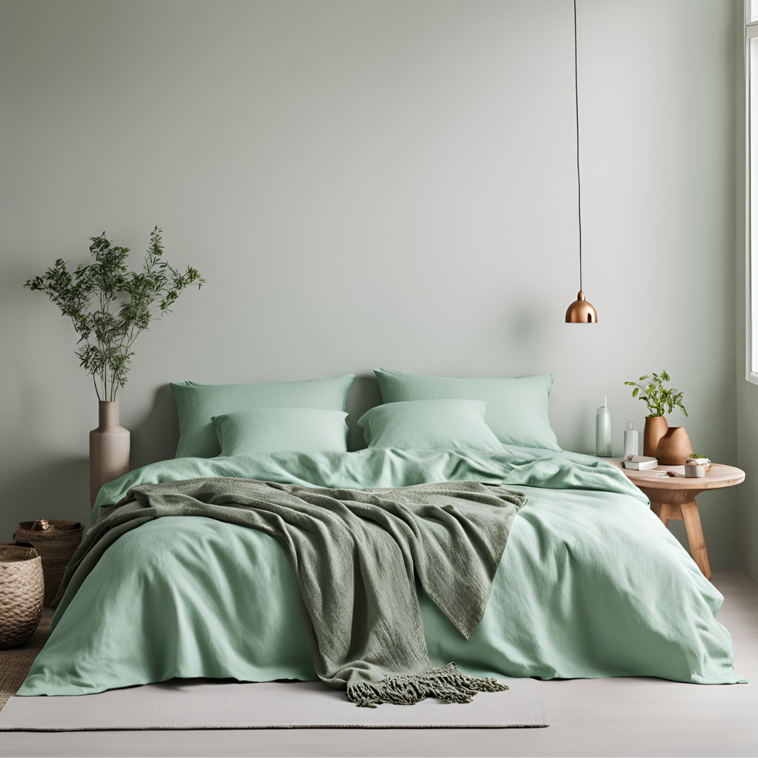 100% Pure French Linen Pistachio Green Solid Bedding Set | Set of 4