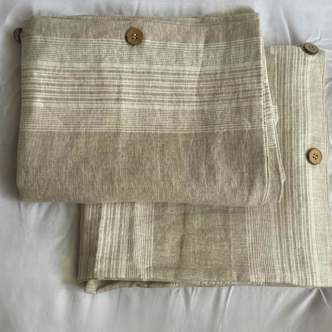 Beige Stripes |  100% Natural European flax Linen Bedsheets | Set of 4
