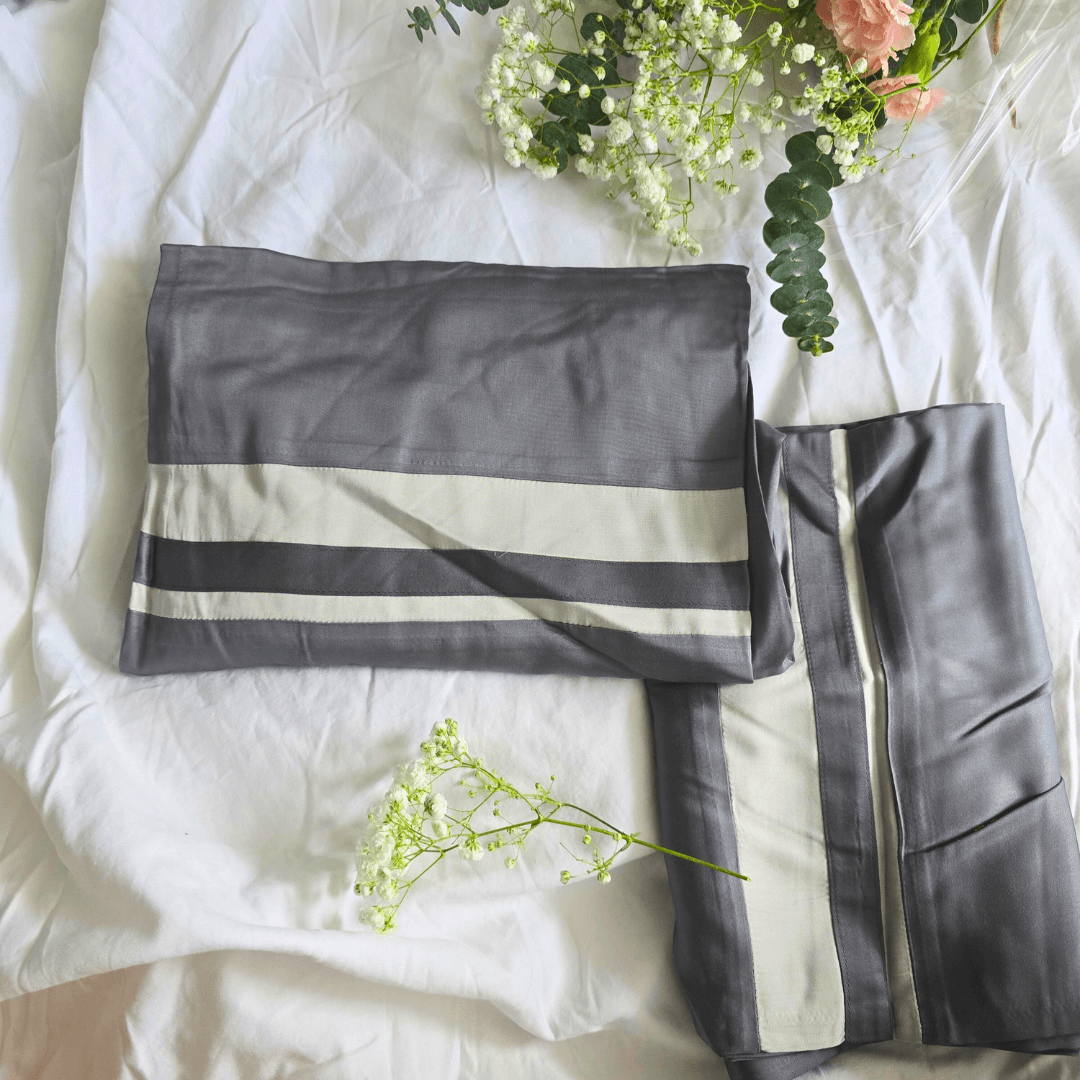 100% Bamboo Metal Grey with White Stripe Bedding Set | Set of 4 - paizlie