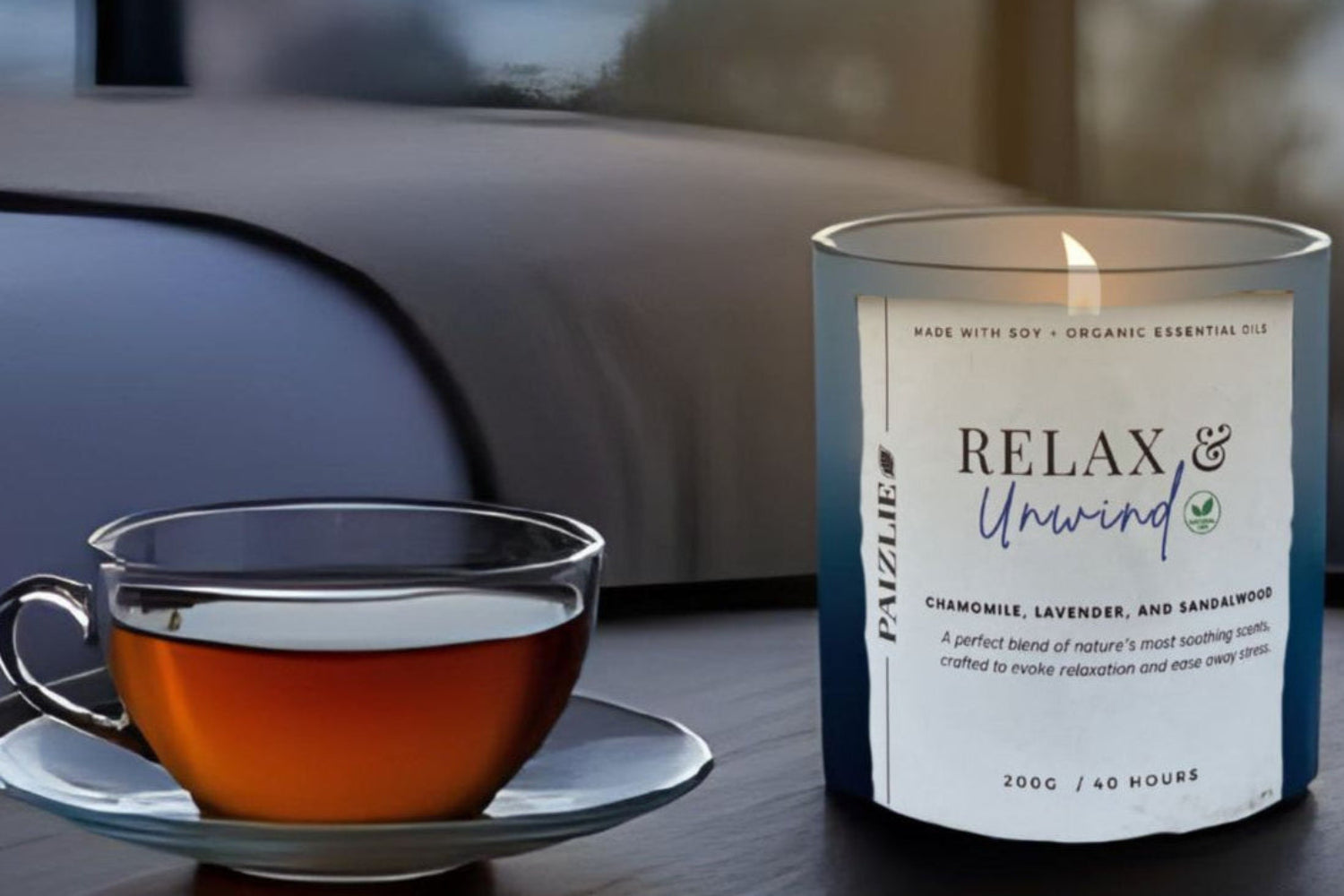 Relaxing Herbal Sleep teas and  Essential Oil scented soy candles from Paizlie