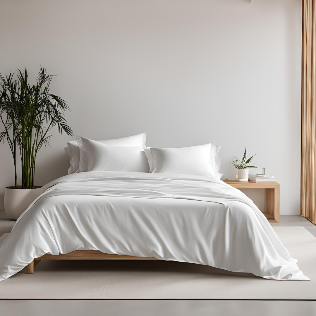 100% Bamboo Powder White Solid Bedding Set | Set of 4