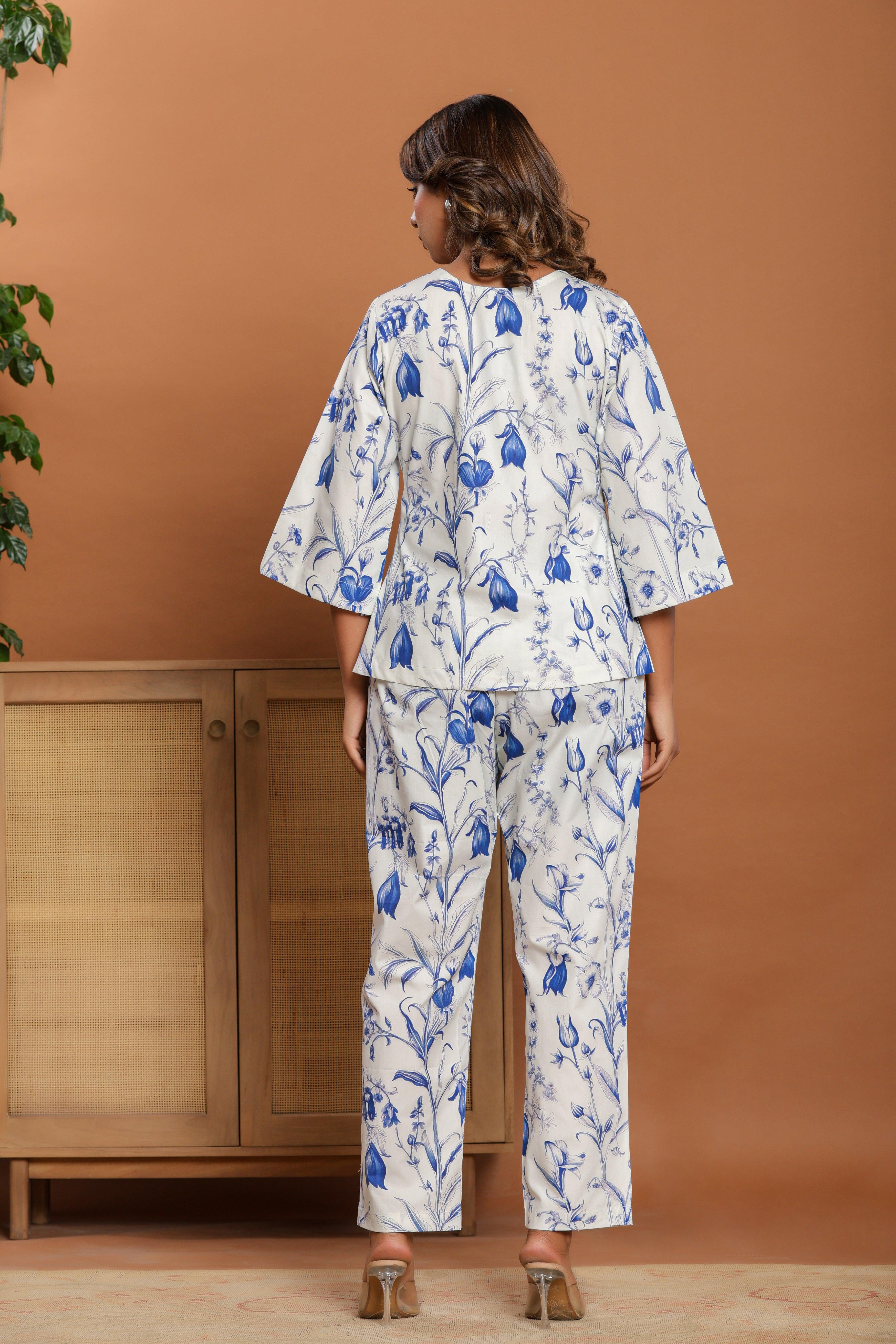 Floral Toile Loungewear | 100% Organic Poplin Cotton | Women - paizlie