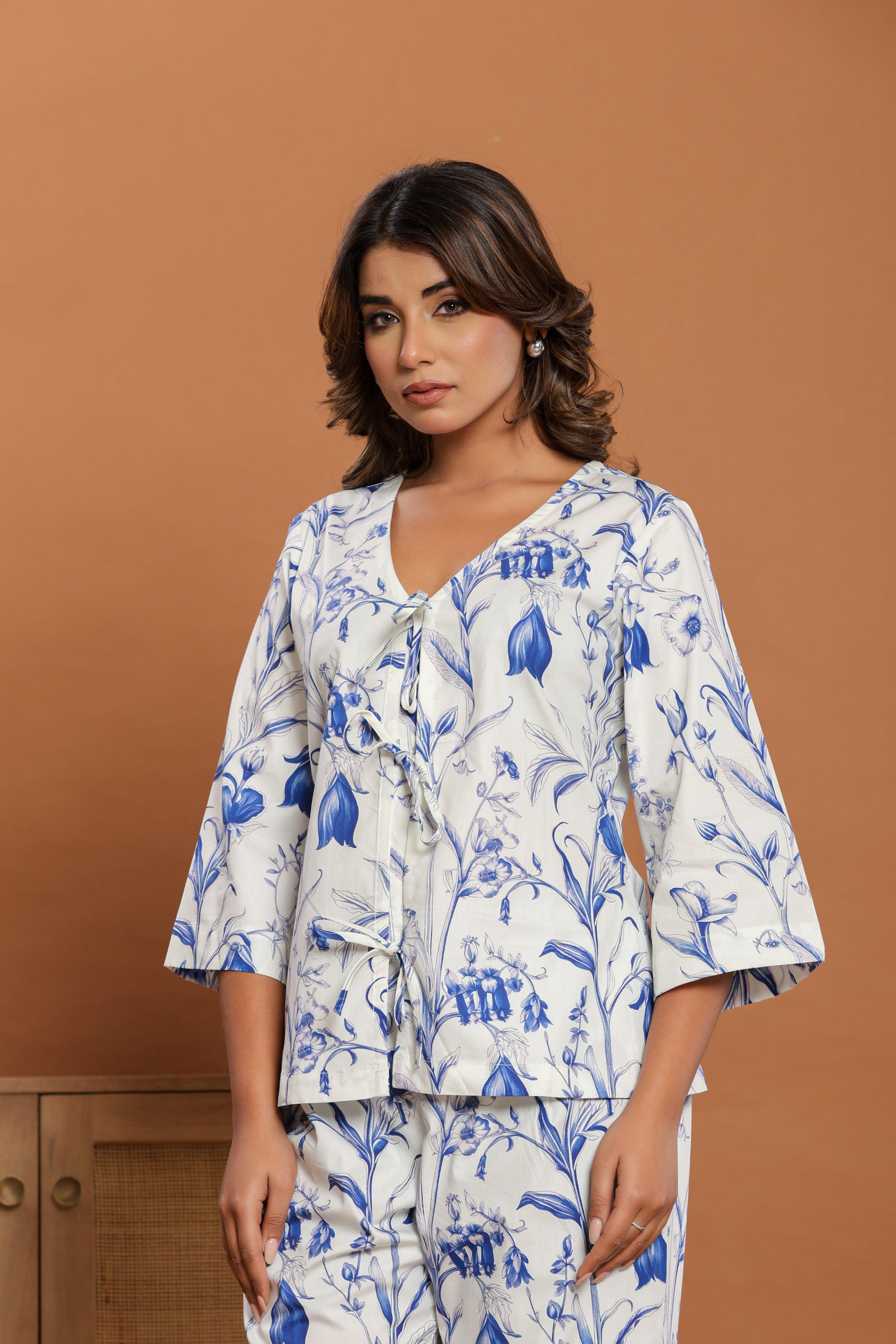 Floral Toile Loungewear | 100% Organic Poplin Cotton | Women - paizlie