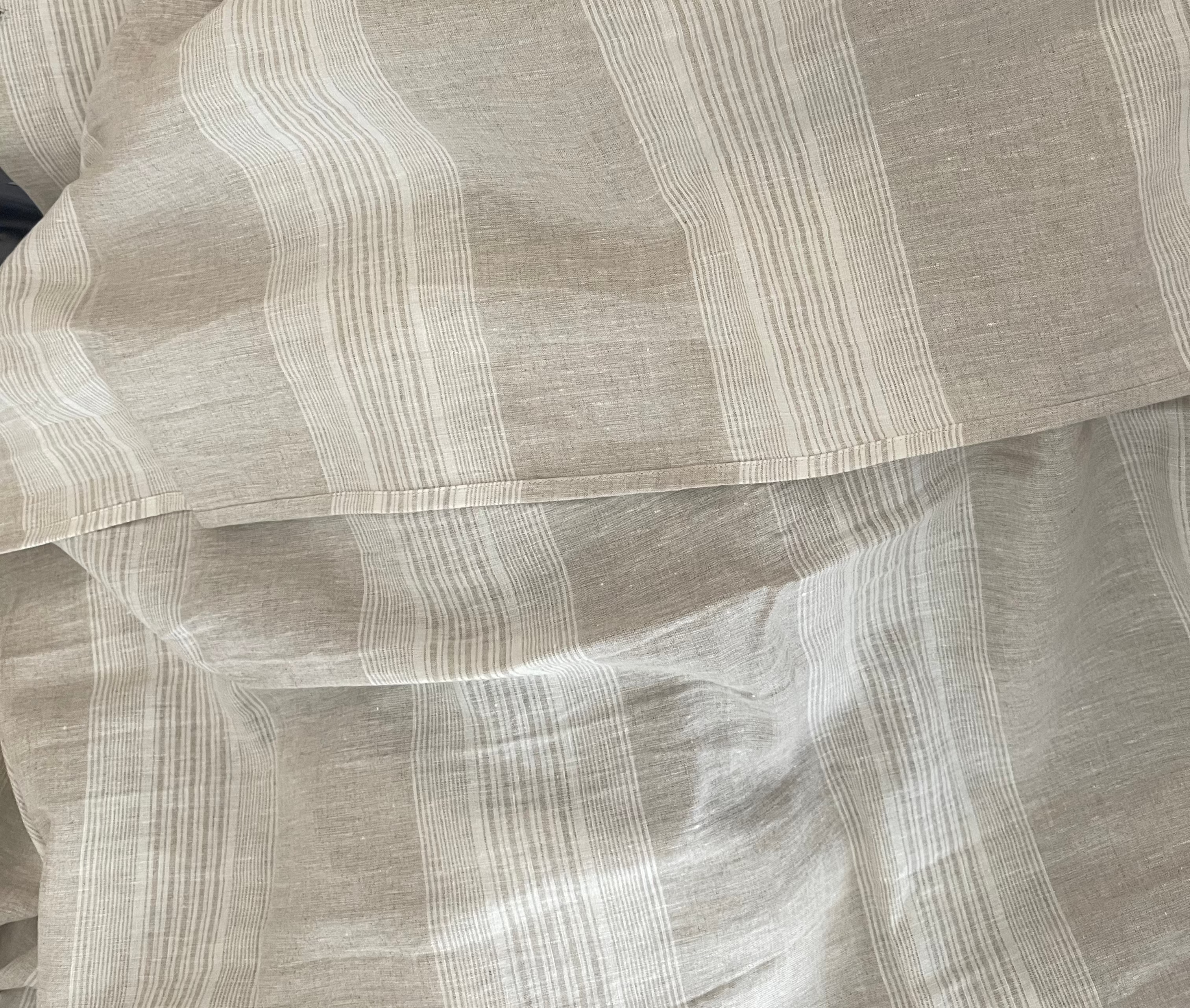 100% Pure French Linen Beige with White Stripes Bedding Set | Set of 4 - paizlie