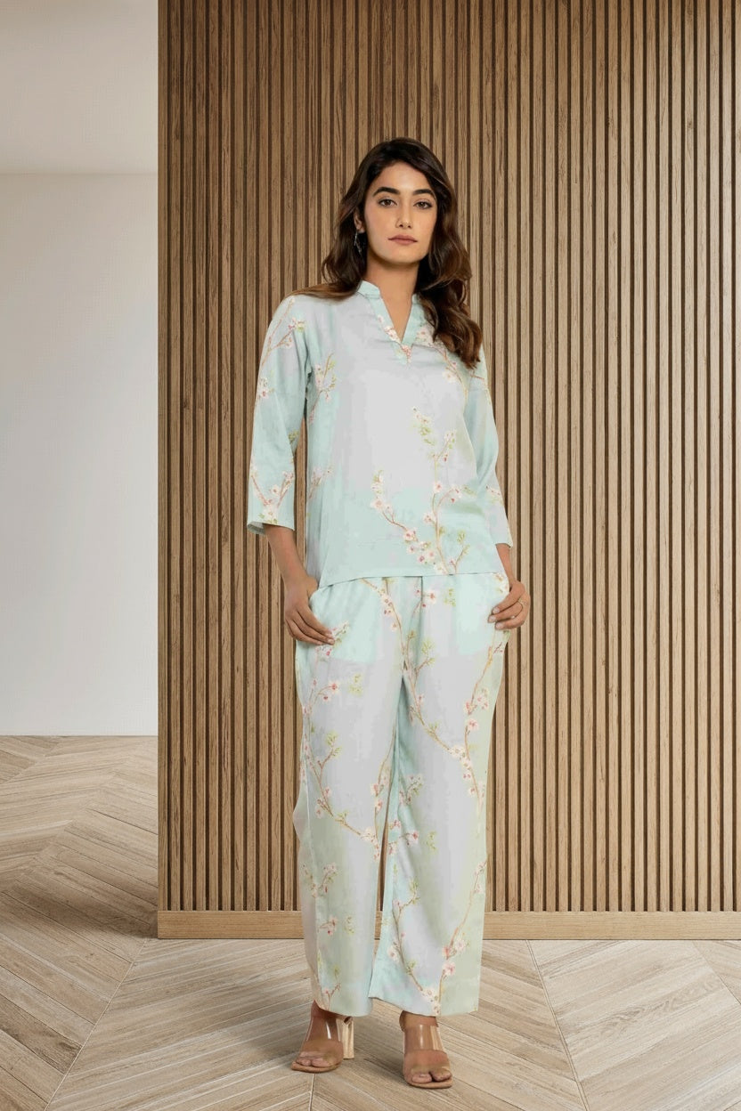 Full body view of the model wearing Floral Dreams Loungewear | 100% Tencel Fabric | Women