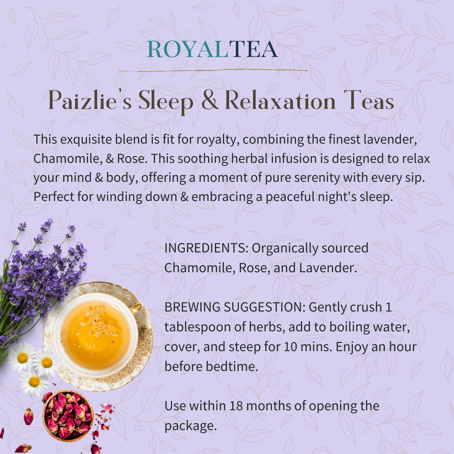 RoyalTea | Organic Herbal Tea | Chamomile, Rose, &amp; Lavender Blend