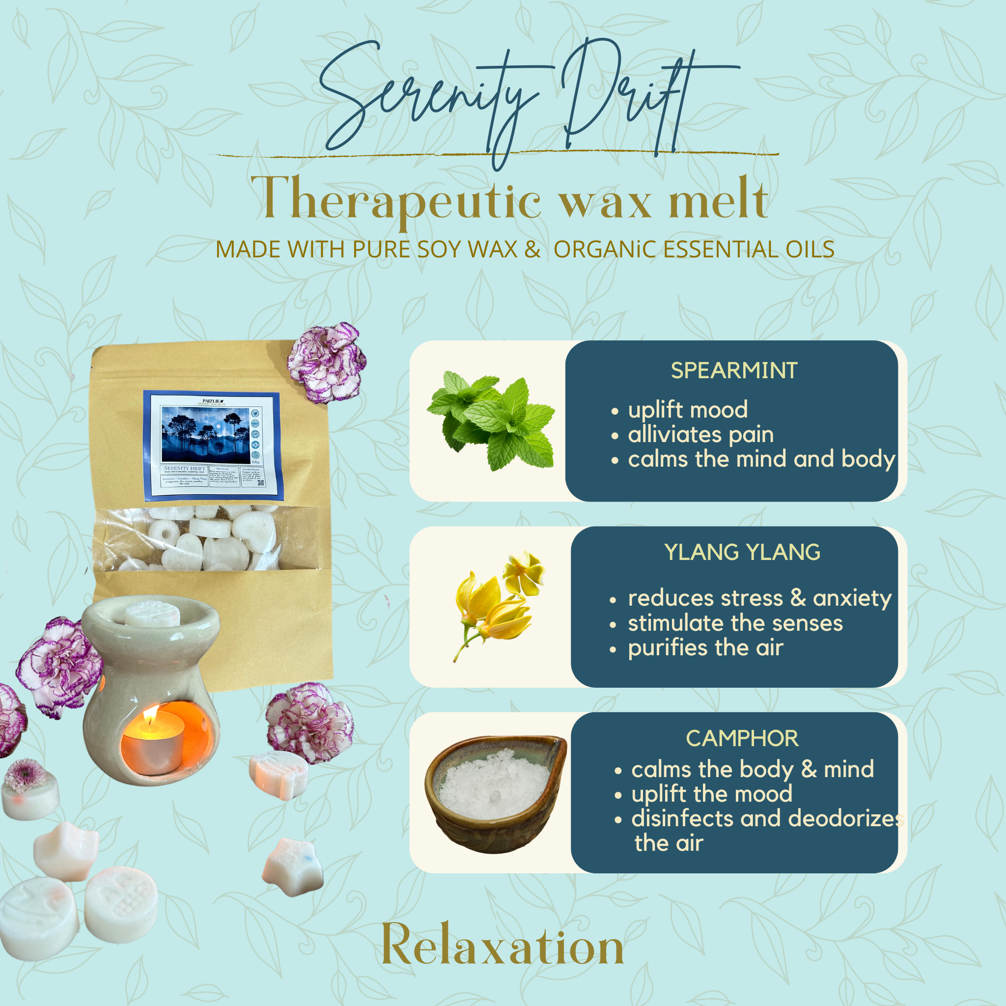 Serenity Drift Wax Melts| Spearmint, Camphor &amp; Ylang Ylang