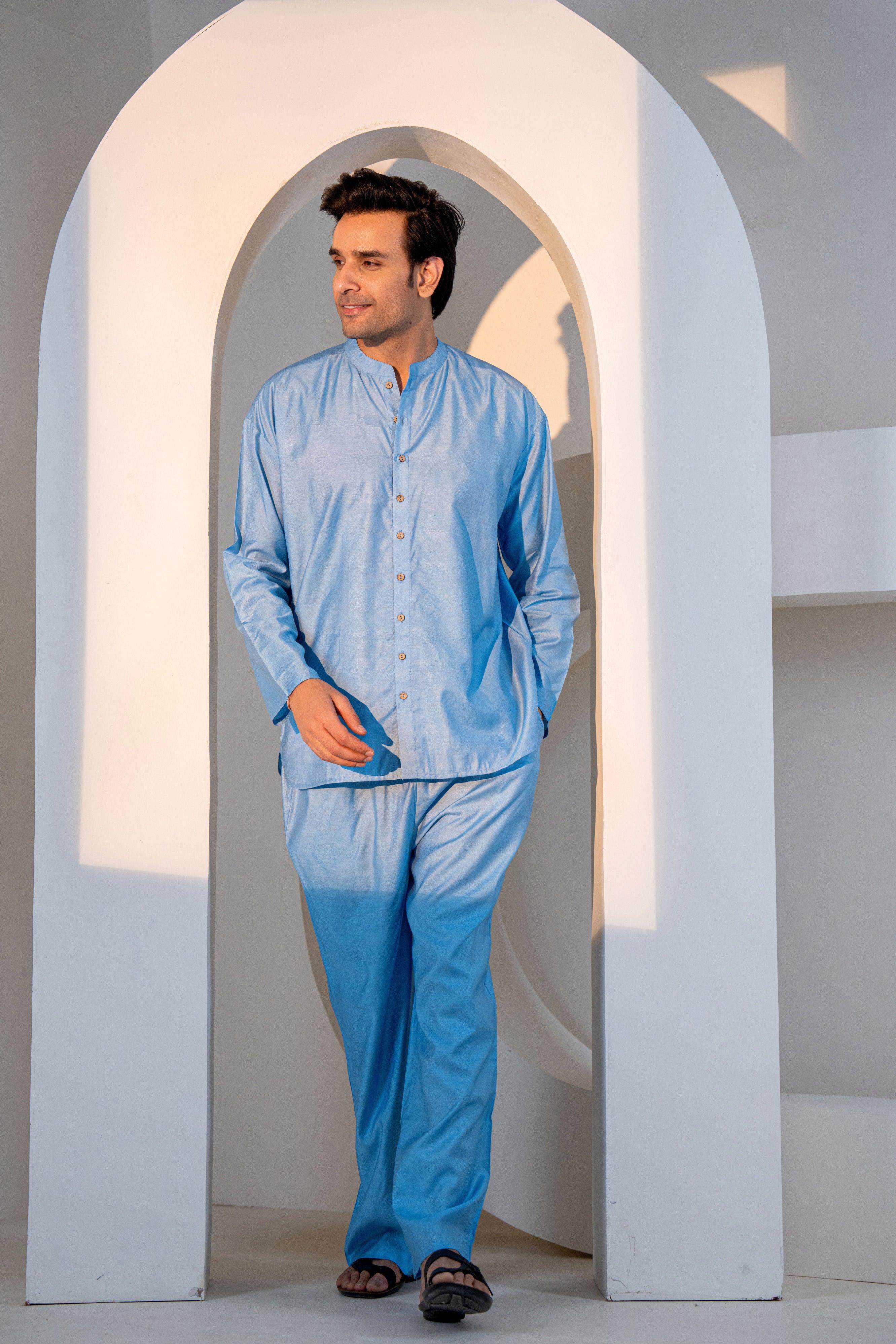 Ocean Waves Loungewear| Mulberry Silk | Men Pajama - paizlie