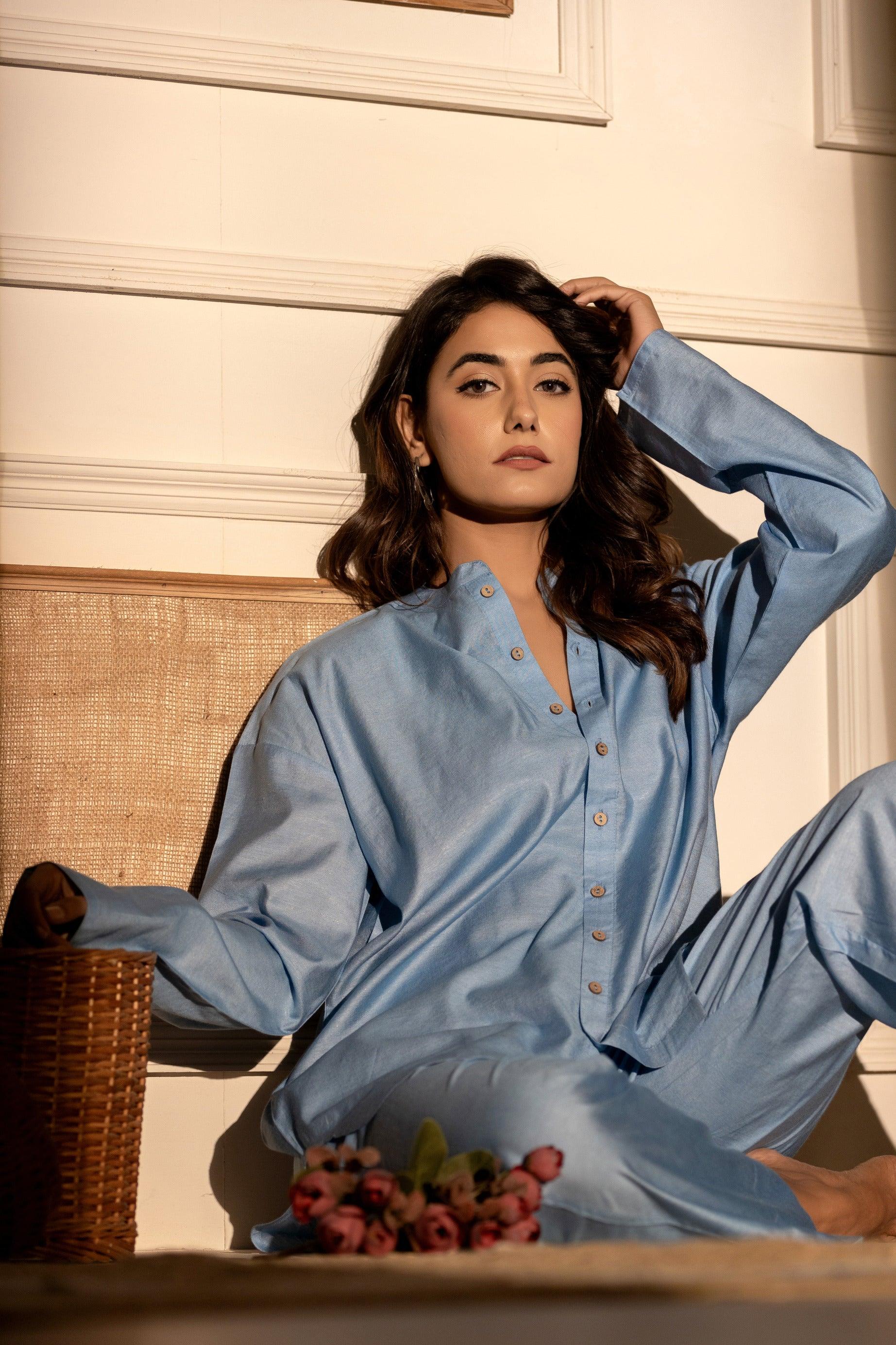 Ocean Waves Loungewear| Mulberry Silk | Women Loungewear - paizlie