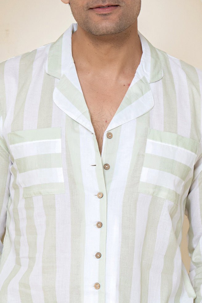 Sage Stripes Sleepwear| 100% Cambric Cotton | Men