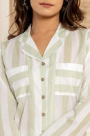 Sage Stripes Loungewear| 100% Cambric Cotton | Women Sleepwear - paizlie