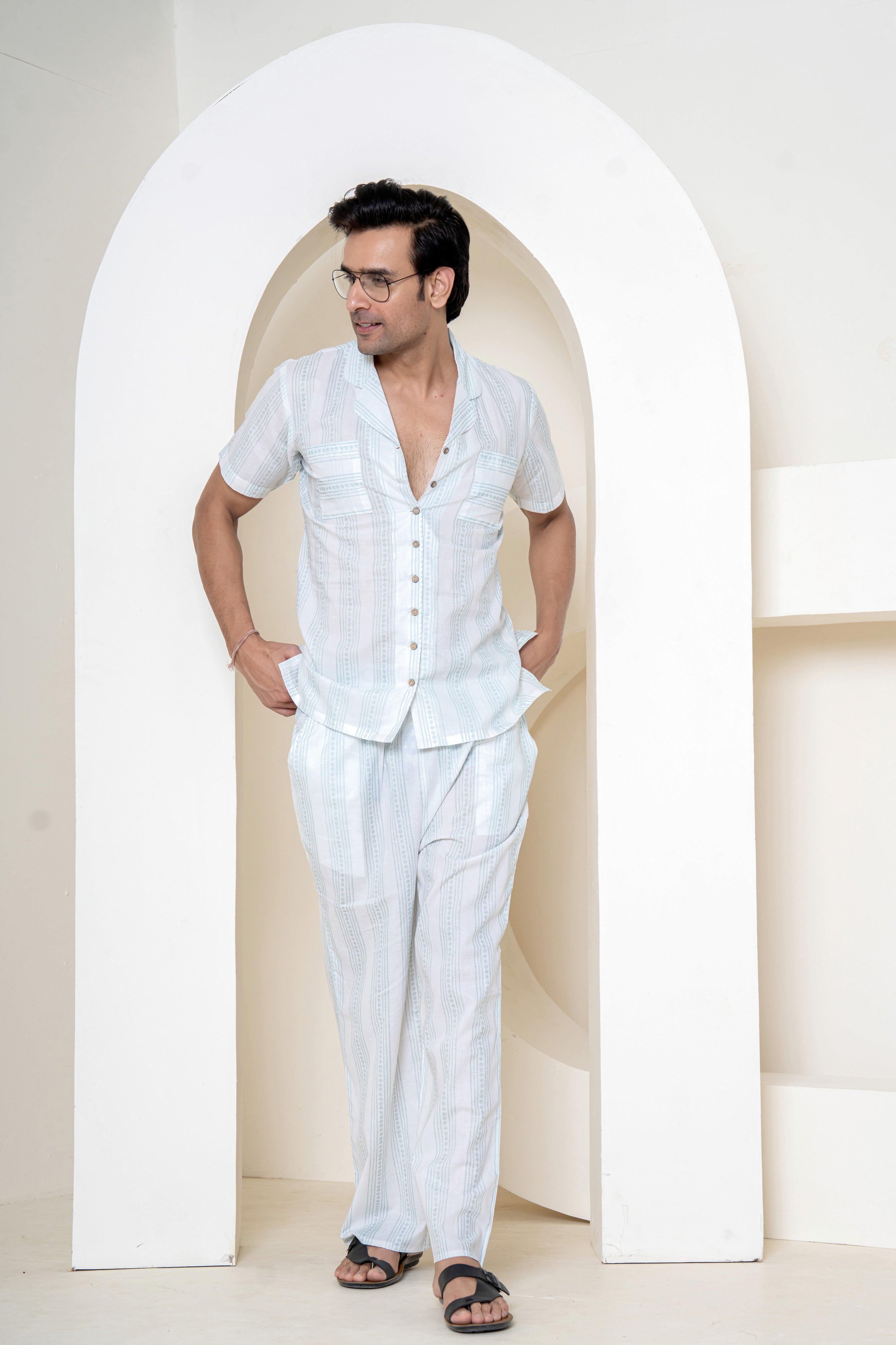 Azure Skyscape Loungewear | 100% Cambric Cotton | Men - paizlie