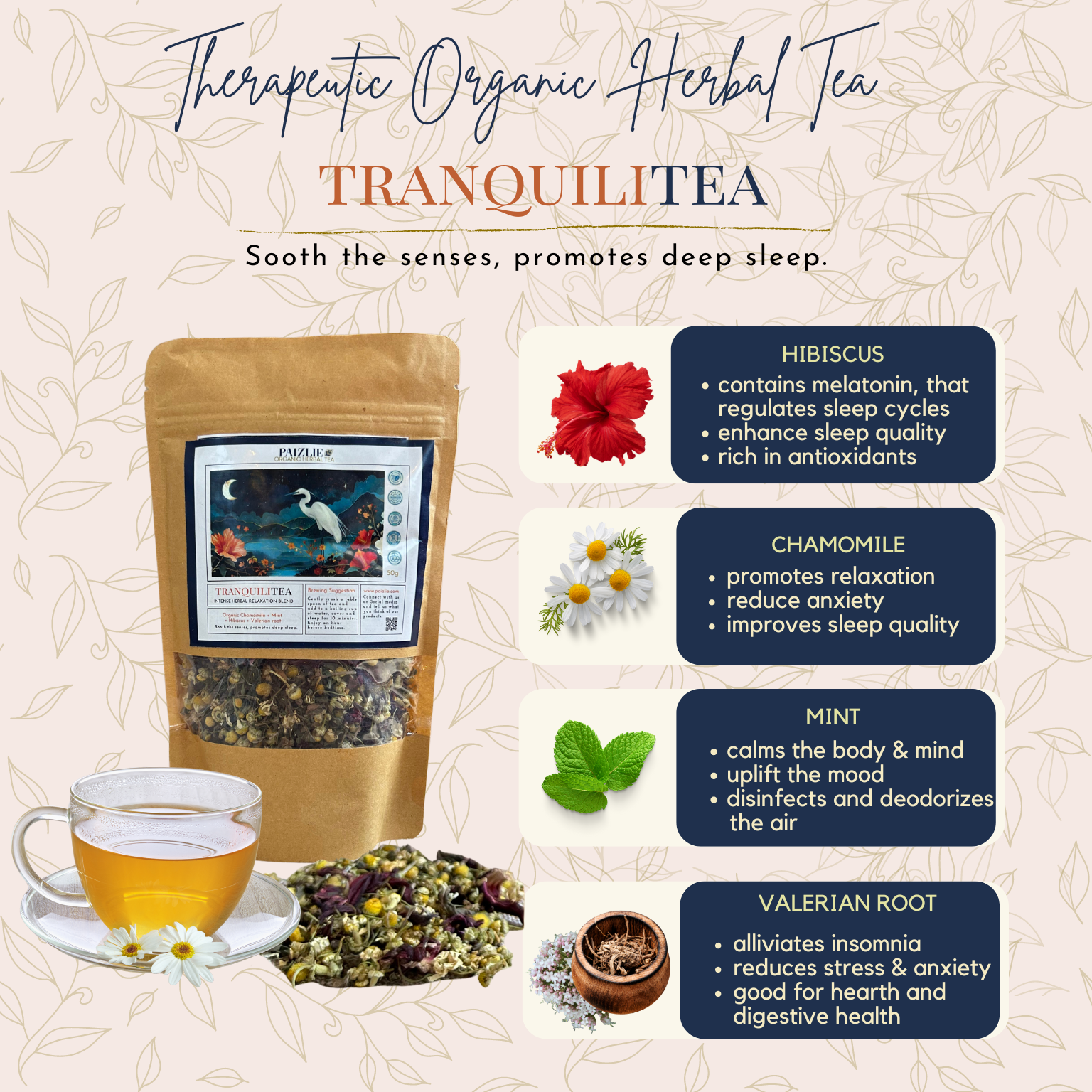 TranquiliTea | Organic Organic Herbal Tea | Chamomile, Mint, Hibiscus, &amp; Valerian Root